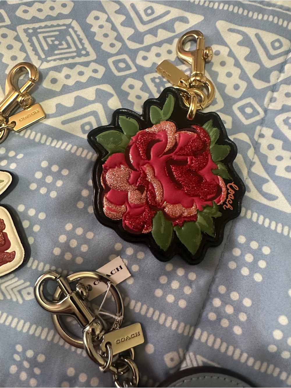 Coach Floral & Logo Charm Set in Pink, Red, Green, Gray, Gold - Picture 3 of 12